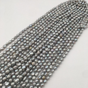 100% perla de agua dulce en hilo, 7,3-8,3mm de largo <span class=keywords><strong>gris</strong></span> perla barroca, disponible en blanco, rosa, Morado, <span class=keywords><strong>gris</strong></span> negro - Product Image 4