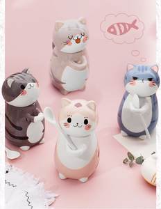 Mug en céramique mignon en forme de chat de dessin animé 3D avec cuillère pour petit-déjeuner et lait - Product Image 6