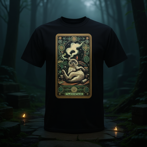 Camiseta negra unisex de tamaño adulto con diseño de gato del tarot de la Alta Sacerdotisa fumando hierba - Product Image 3