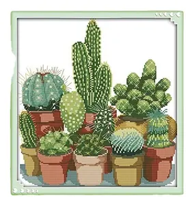 Đóng Dấu Cross Stitch Bộ dụng cụ, May mô hình cho cô gái cactuses Cross-Stitch Bộ thêu kit, in Cross Stitch Kit