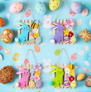 Kit de bricolage pour Pâques : Lapin en bois, œuf, abeille, papillon, ornements avec fleurs artificielles et bâtonnets - Product Image 6