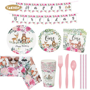 Yachen sauvage une <span class=keywords><strong>Jungle</strong></span> Animal fête papier vaisselle ensemble assiettes de fête jetables tasses serviettes bannière 1er anniversaire fête fournitures - Product Image 2