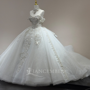 XS284 Beautiful Heavy Beaded Off Shoulder Wedding Vestidos De Novia Gowns Dress With Neckline - Product Image 4