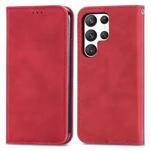 smooth touch magnetic pu leather wallet case for samsung S23 ultra card slot kickstand case for samsung A03 core redmi note 8