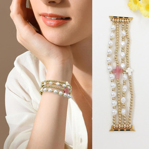 Bracelets pour <span class=keywords><strong>Apple</strong></span> <span class=keywords><strong>Watch</strong></span> IWatch 4, 5, 6, 7, 8 / SE Series, nouveau style avec perles, pendentifs en verre et perles de culture - Product Image 4