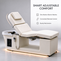 Lit de shampoing électrique en cuir PU blanc ivoire, inclinable, avec fonction vapeur, pour thérapie capillaire et massage, avec base LED, pour salon de coiffure, spa