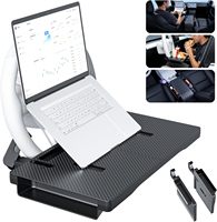 Plateau de volant de voiture 2-en-1 pour ordinateur portable, réglable et détachable, organisateur de rangement pour l'espace entre les sièges, compatible avec les volants ronds et en forme de D