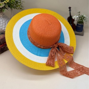 Women's Wide Brim Straw Sun Hat Summer 2025 Natural Grass Knitted Purple Blue Pink Lace <b>Bow</b> Beach Outdoors - Product Image 3