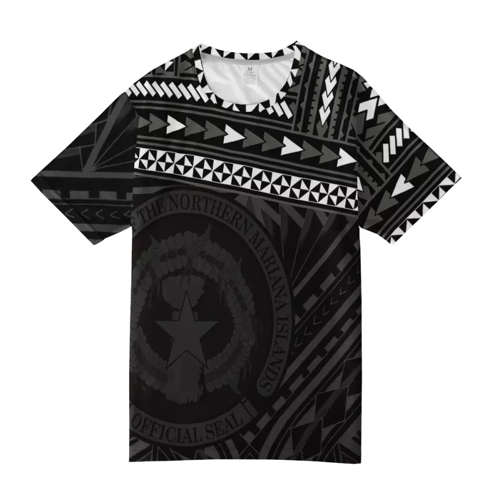 Cheap Price Custom cnmi LOGO Printing black Polynesian tribal T shirts for Men loose Oversize short sleeve Saipan tshirt