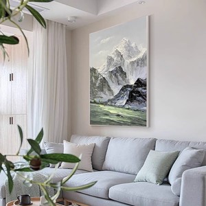 Pintura al Óleo Pintada a Mano, Paisaje de Montaña Nevada, Mural Vertical, Arte de Pared Moderno y Minimalista para Sala de Estar, Fondo de Sofá - Product Image 4
