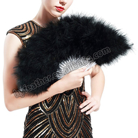 Éventail pliant bleu en plumes de dinde moelleuses pour femme, accessoire de costume, spectacle, thé, fête, danse, mariage, décoration de vacances