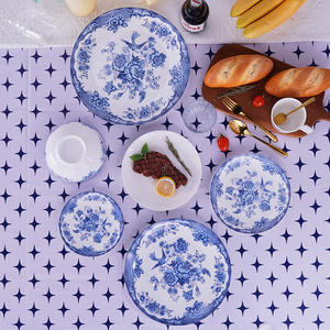 Offre Spéciale assiette en <span class=keywords><strong>porcelaine</strong></span> bleu et blanc assiette <span class=keywords><strong>de</strong></span> présentation en céramique ensemble <span class=keywords><strong>de</strong></span> vaisselle en <span class=keywords><strong>porcelaine</strong></span> fine pour le désherbage et la location et la fête - Product Image 2