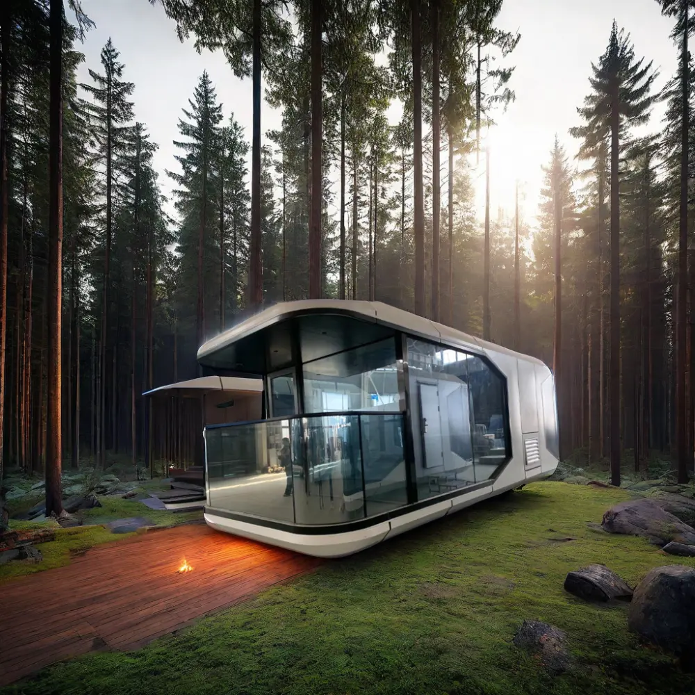 Casa de acampamento pré-fabricada para hotel de luxo, casa pequena de acampamento em estilo cápsula espacial moderna, casa cápsula móvel ao ar livre