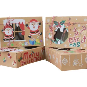 Cajas de galletas de papel Kraft marrón para pasteles, magdalenas, magdalenas, galletas de panadería, de Navidad