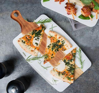 Planche à découper en marbre et bois d'acacia avec un ensemble de 4 couteaux à fromage, planche de service de charcuterie de luxe avec ustensiles
