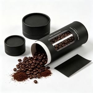Caja de Tubo para Granos de Café Personalizada, Papel Kraft Negro con Ventana Transparente, Reciclable, Impresión a Cuatro Colores - Product Image 3