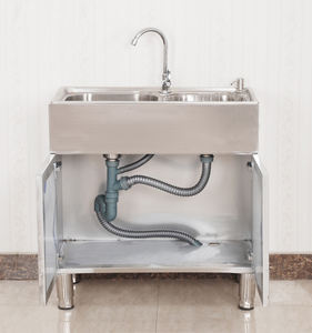 อ่างล้างจานสแตนเลสแบบสองรูทันสมัยสำหรับล้างผักทะเลตู้ครัวผลิตแบบมืออาชีพ - Product Image 2