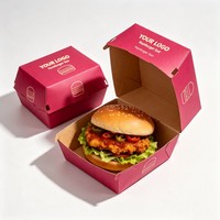 Boîte à hamburger rose personnalisée avec logo, emballage alimentaire recyclable, avec laminage mat pour les restaurants de restauration rapide à emporter