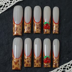 Vente en gros de faux ongles en acrylique réutilisables de luxe faits à la main, style stiletto, pointe française, 10 pièces, faux ongles artificiels, papillon - Product Image 2