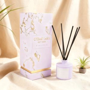 Custom Biodegradable Waterproof Certified Soy Ink Reed Diffuser <b>Gift</b> Packaging Rigid Paper <b>Box</b> with Embossing and Sponge Liner - Product Image 1