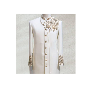 Sherwani élégant blanc brodé en soie pour mariage 2026 avec chaussures assorties, grandes tailles disponibles - Product Image 2