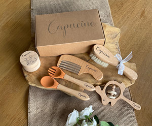 Kaiyue-Juego de Vajilla de Silicona Natural de Madera de Haya Ecológica para Recién Nacido, Mini <span class=keywords><strong>Cepillo</strong></span> de Lana con Logotipo Personalizable - Product Image 1