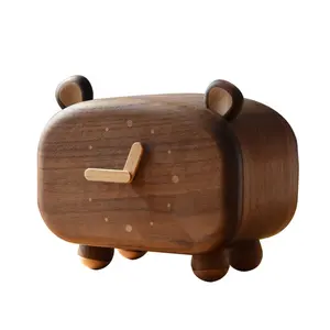 Creative Black Walnut Solid Wood Multi Functional Cute Little Bear Paper Towel Box With Toothpick Box For Housewarming Gift