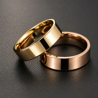 Hochreflektierender Edelstahl Flachband-Ring mit Abgeschrägter Kante Gold Roségold Schwarz Silber Blau Regenbogen Minimalistisch Unisex
