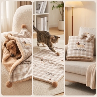 Couverture en flanelle à carreaux pour animaux de compagnie pour l'hiver, motif de dessin animé mignon, couverture pour animaux de compagnie, oreiller, lit, canapé, couverture chaude et moelleuse pour chien pour le sommeil des animaux de compagnie