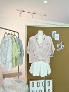 A752 <b>Women's</b> Striped Ruched-Waist Shirt with T-Shirt Fabric Panel Turn-down Collar Cotton Poplin Casual Spring Summer <b>Top</b> - Product Image 5