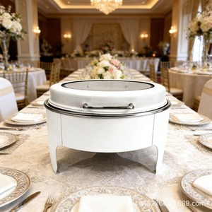Round White Stainless Steel Chafer With Glass Lid <b>For</b> Buffet Serving Modern Design - Product Image 3