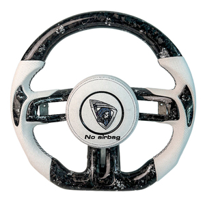 Volant en fibre de carbone forgé noir pour <span class=keywords><strong>Ford</strong></span> <span class=keywords><strong>Mustang</strong></span> 2015 2017 2019 2020 <span class=keywords><strong>2022</strong></span> avec patch pour le pouce, cuir blanc, volant sport - Product Image 1
