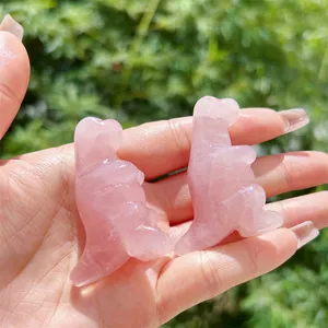 Wholesale Crystal Crafts Animal Carving Product 5 Cm Cute Baby Rose Quartz Dinosaur Decoration Statue For Children Gift