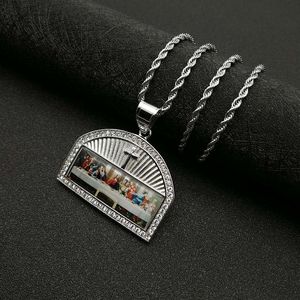 Titanium Steel Gold Plated Diamond Encrusted Thirteen Apostles Pendant Necklace Unisex Gift Jewelry Stainless Steel <b>Cross</b> Shape - Product Image 2