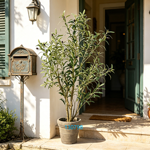 Olivo Artificial de Alta Simulación de 130 cm en Maceta de <span class=keywords><strong>Magnesia</strong></span> Gris, Planta de Olivo Artificial con Hojas Realistas y Frutos Negros, Decoración Verde para Interiores - Product Image 1