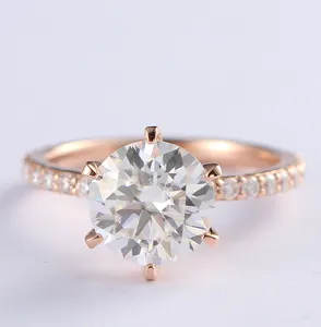 9K 10K 14K 18k Rose Gold 3 Carat Round Brilliant Cut Moissanite Ring With GRA Certificate For Engagement Ring