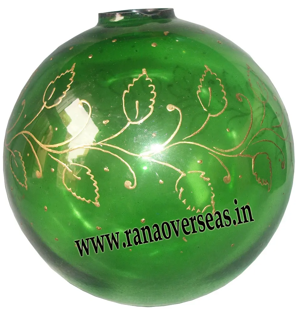 Golden & Green Color Decorative Hand Painted Glass Ball For Hotel Home Indoor Outdoor decoration