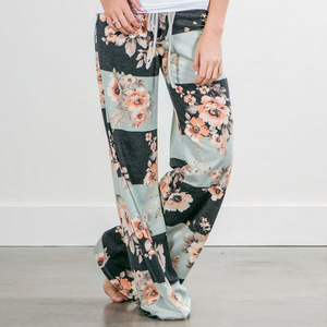 Pantalones de Yoga de pierna ancha larga con estampado elástico suelto informal para mujer, pantalones de salón con cordón, pantalones de pijama - Product Image 2