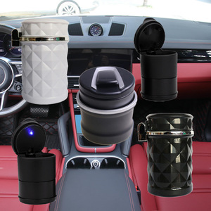 <b>Car</b> Ashtray With Led <b>Light</b> Flip Cover Portable Universal For <b>Car</b> <b>Interior</b> Diamond Design Stainless Steel Grade A B - Product Image 3