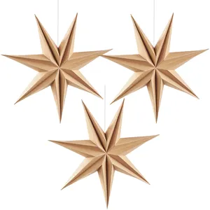 Wholesale New Design 30 CM Raw Wood Natural Color Paper 7 point paper star Christmas Ornaments