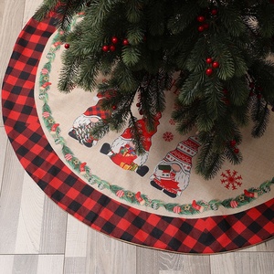 Büyük 47 inç noel noel baba ağacı Mat Buffalo ekose ağacı tabanı kapak Mat çuval bezi noel ağacı etek sınır işlemeli - Product Image 2