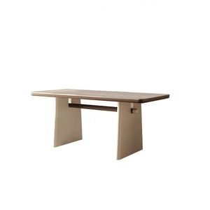 Mesa de comedor de losa de piedra color crema, diseño minimalista rectangular de madera maciza para sala de estar y comedor - Product Image 3