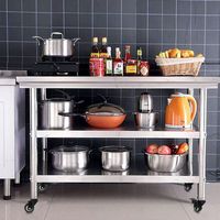 Table de travail commerciale en acier inoxydable avec roulettes, étagère de préparation alimentaire, capacité 300 kg, 4 roulettes amovibles auto-nettoyantes