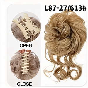 Extension <span class=keywords><strong>de</strong></span> chignon à pince avec <span class=keywords><strong>clip</strong></span> à dents larges, brun miel avec mèches platine pour femme, pour une élégance sans effort - Product Image 1