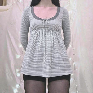 Camiseta Sexy de Manga Larga con Cuello en A y Detalle de Botones a Rayas para Mujer, Top Básico de Punto Dulce para Otoño e Invierno - Product Image 4