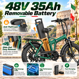 Bicicleta eléctrica plegable QMWHEEL F8 Pro Italy Stock de 20 pulgadas, 250W, 48V, 35Ah, largo alcance, venta al por mayor. - Product Image 2