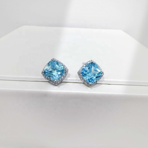 wholesale plata 925 sterling silver Hexagon Stud earring Everyday Wear blue rose cut stone Minimalist cubic zirconia earrings - Product Image 2