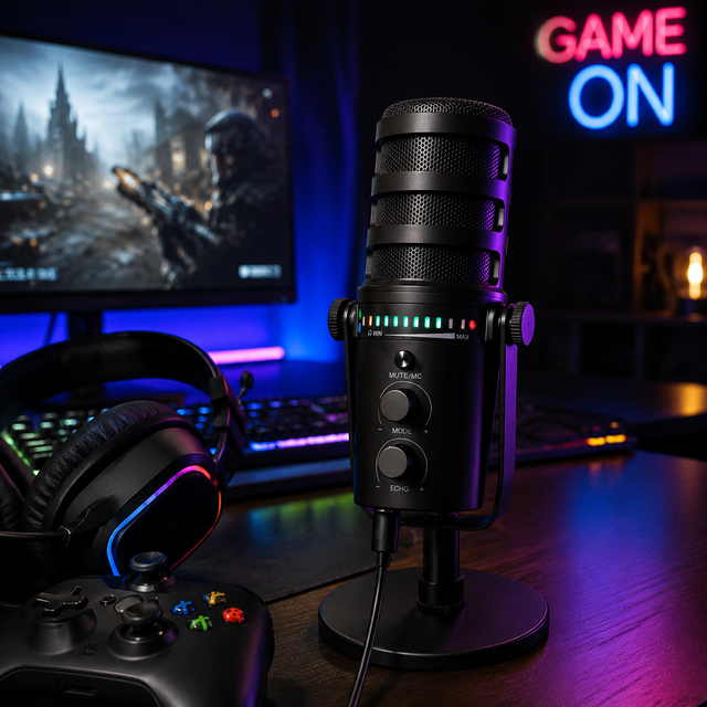 Professional Podcast Microphone USB XLR Dual Output RGB Level Meter MUTE Echo Mode Knob for Recording Streaming Gaming