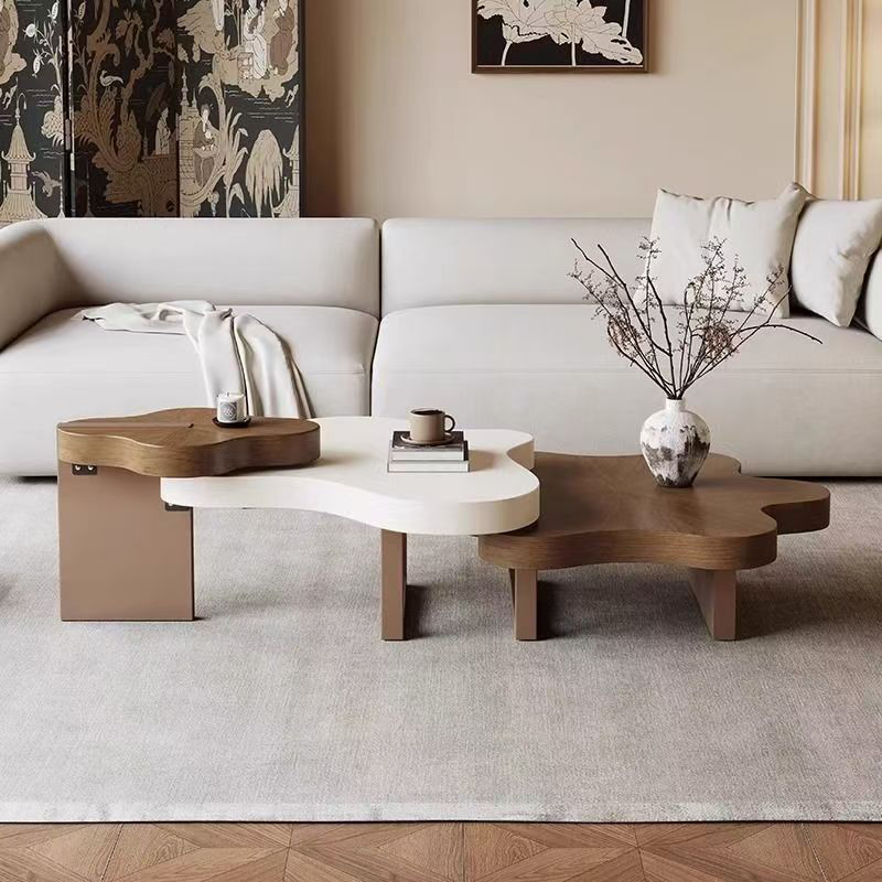 Modern Italian Style Irregular Coffee Table – Luxury Small Wooden Living Room Table for Contemporary Home Décor - View 2