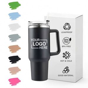 Gobelet isotherme à café Custom Adventure H2.0 40 oz en acier inoxydable noir, tasse de voyage isolée 40 oz avec poignée et paille - Product Image 1